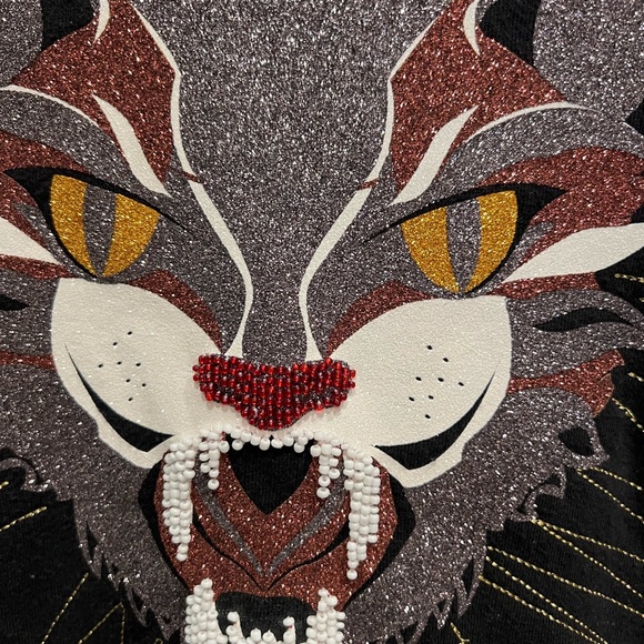 Aeropostale embellished black cat kitty tiger sweatshirt - sparkle - small - Picture 3 of 5